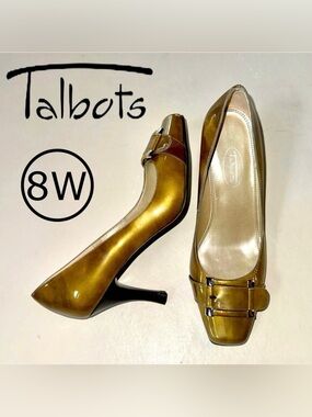 Talbots Leather Pumps 3” Heels Gold Olive (8W)
